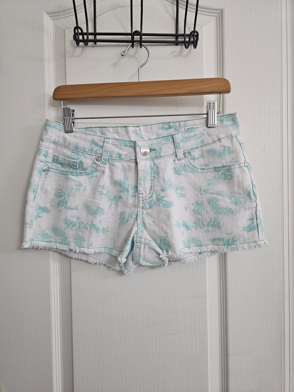 Buffalo David Bitton White Denim Shorts with Mint Palm Print